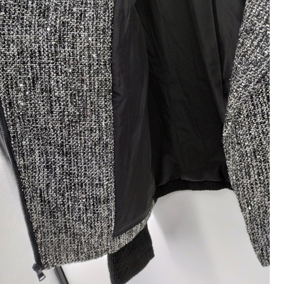 Banana Republic Tweed‎ Moto Jacket Blazer Black Faux Leather Trim Size 4 - Picture 11 of 15